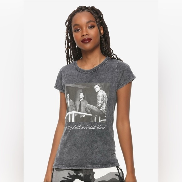 Hot Topic Tops - Hot Topic Supernatural Family Blood Acid Wash Girls 2XL SS T-Shirt Women’s S-M